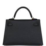 Hermes Kelly Sellier 20 Black Epsom Gold Hardware