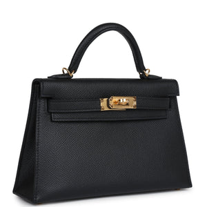 Hermes Kelly Sellier 20 Black Epsom Gold Hardware