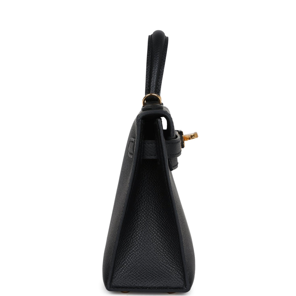 Hermes Kelly Sellier 20 Black Epsom Gold Hardware