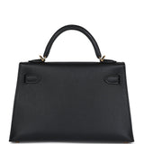 Hermes Kelly Sellier 20 Black Epsom Gold Hardware