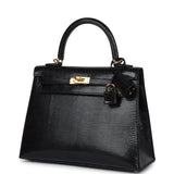 Hermes Kelly Sellier 25 Black Varanus Niloticus Lizard Gold Hardware