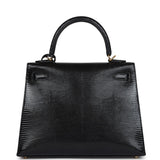 Hermes Kelly Sellier 25 Black Varanus Niloticus Lizard Gold Hardware