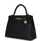 Hermes Kelly Sellier 28 Black Epsom Gold Hardware
