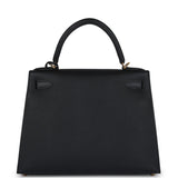Hermes Kelly Sellier 28 Black Epsom Gold Hardware