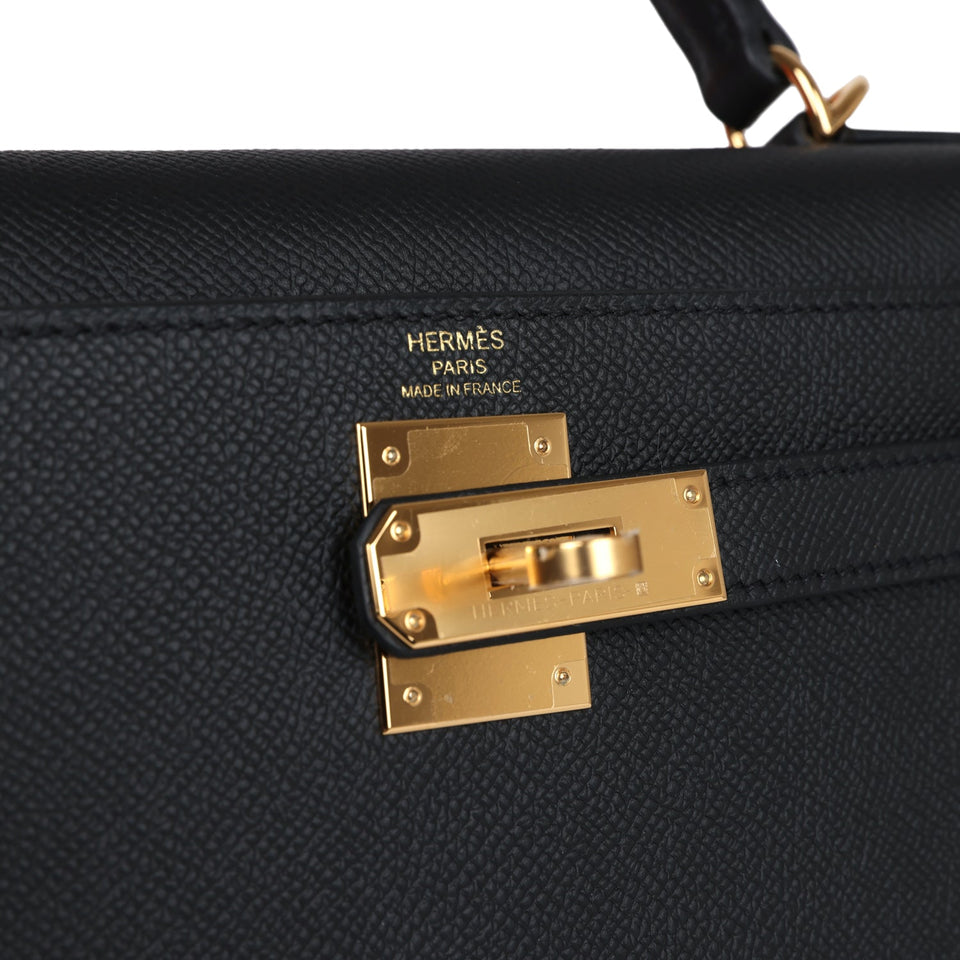 Hermes Kelly Sellier 28 Black Epsom Gold Hardware