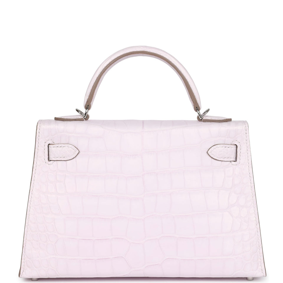 Hermes Kelly Sellier 20 Mauve Pale Boreal Satin Alligator Palladium Hardware