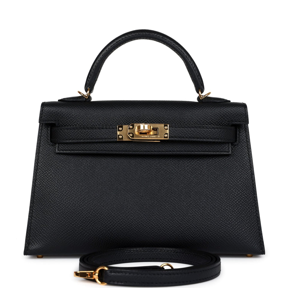 Hermes Kelly Sellier 20 Black Epsom Gold Hardware