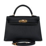 Hermes Kelly Sellier 20 Black Epsom Gold Hardware
