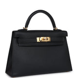 Hermes Kelly Sellier 20 Black Epsom Gold Hardware