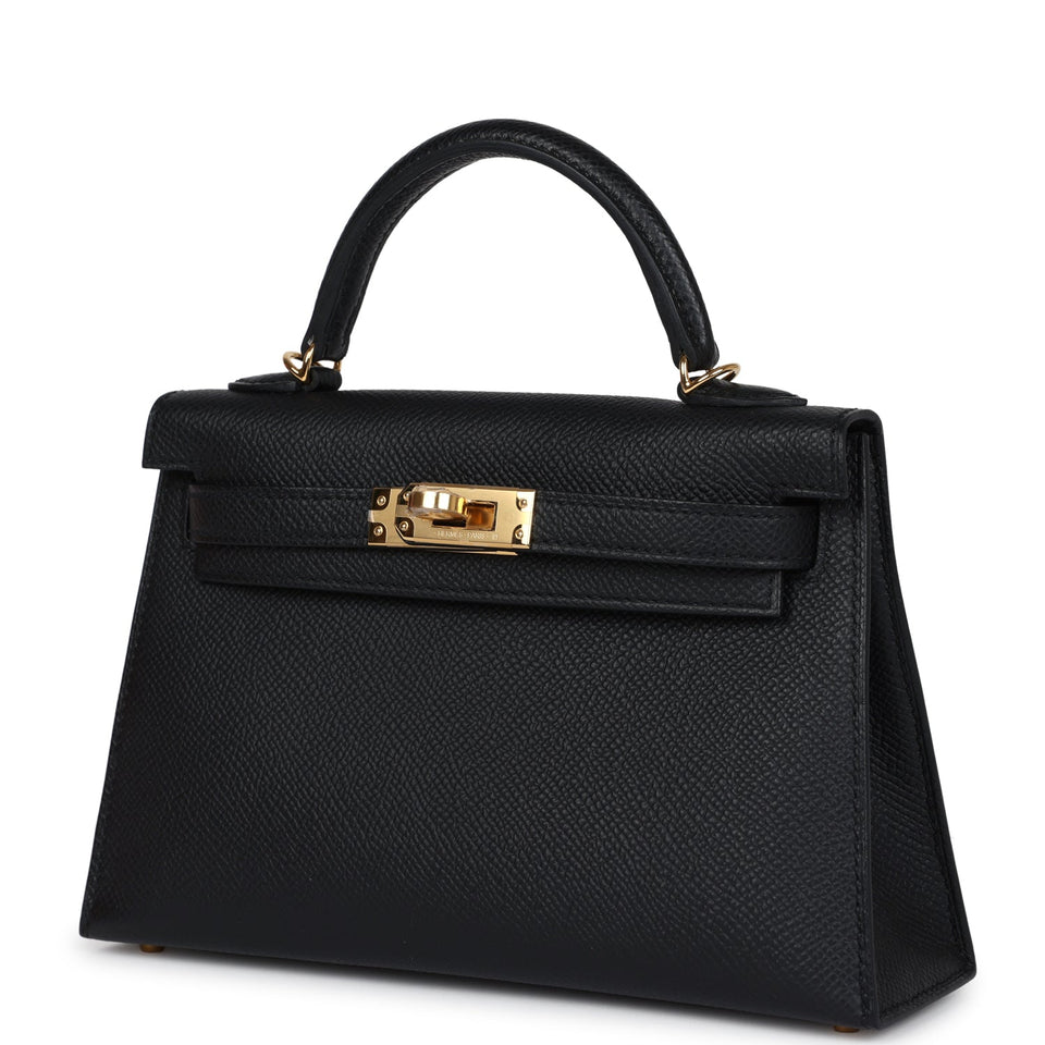 Hermes Kelly Sellier 20 Black Epsom Gold Hardware