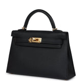 Hermes Kelly Sellier 20 Black Epsom Gold Hardware