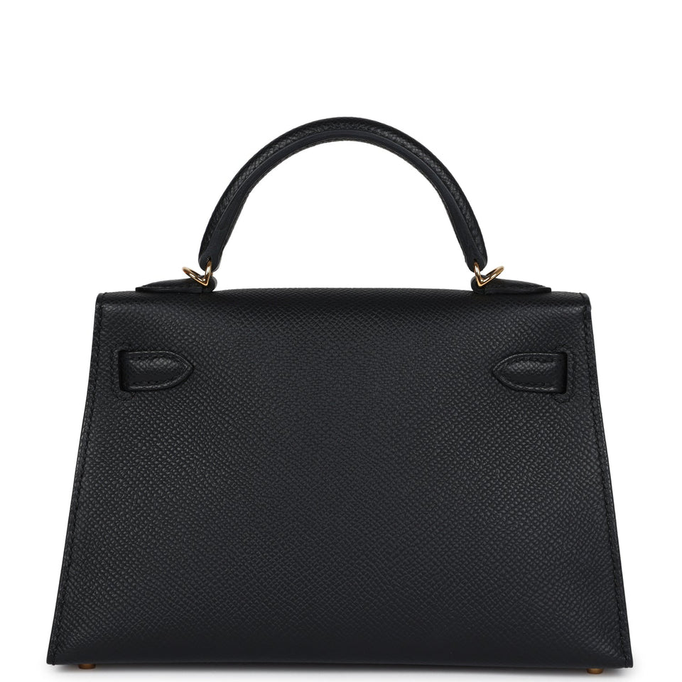 Hermes Kelly Sellier 20 Black Epsom Gold Hardware