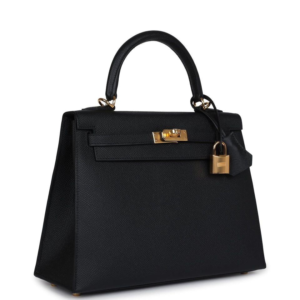 Hermes Kelly Sellier 25 Black Epsom Gold Hardware