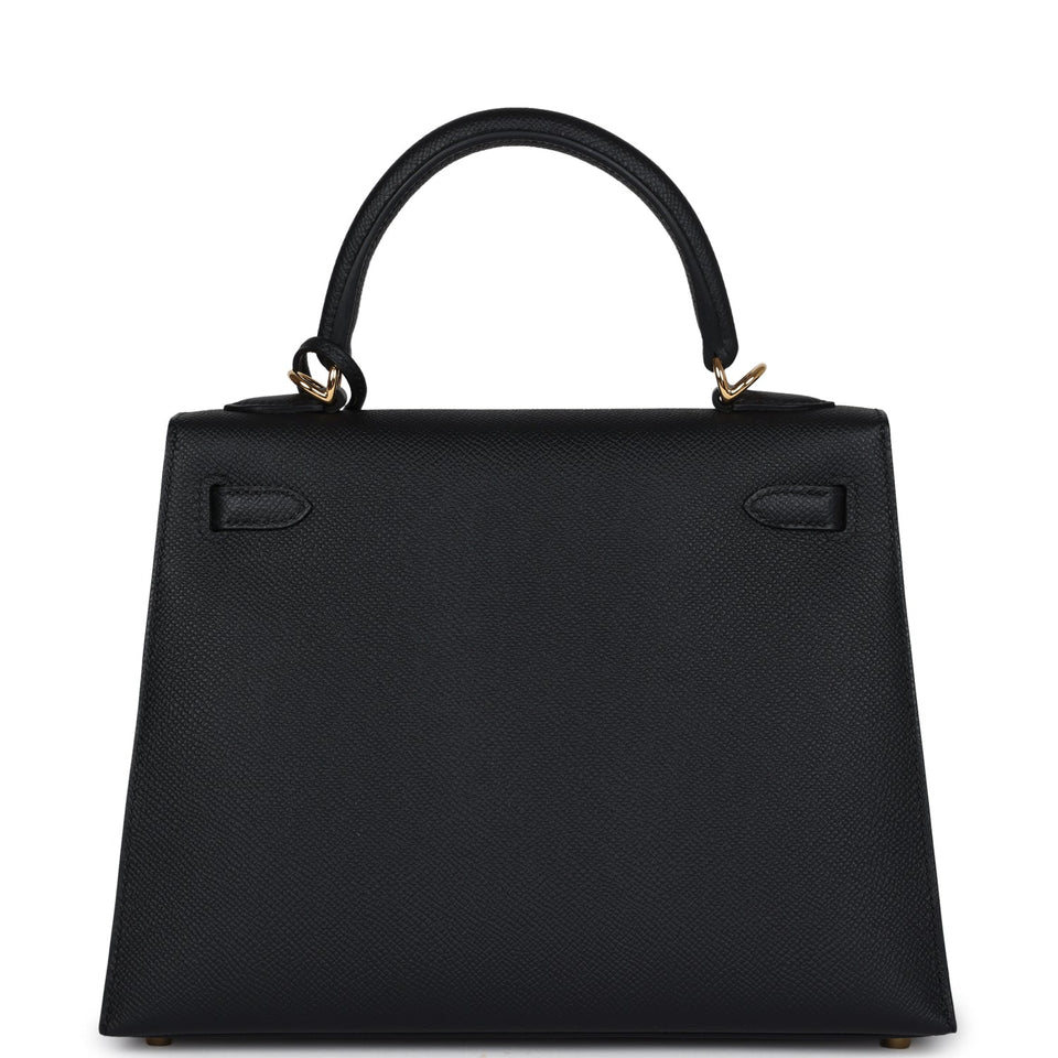 Hermes Kelly Sellier 25 Black Epsom Gold Hardware