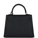Hermes Kelly Sellier 25 Black Epsom Gold Hardware