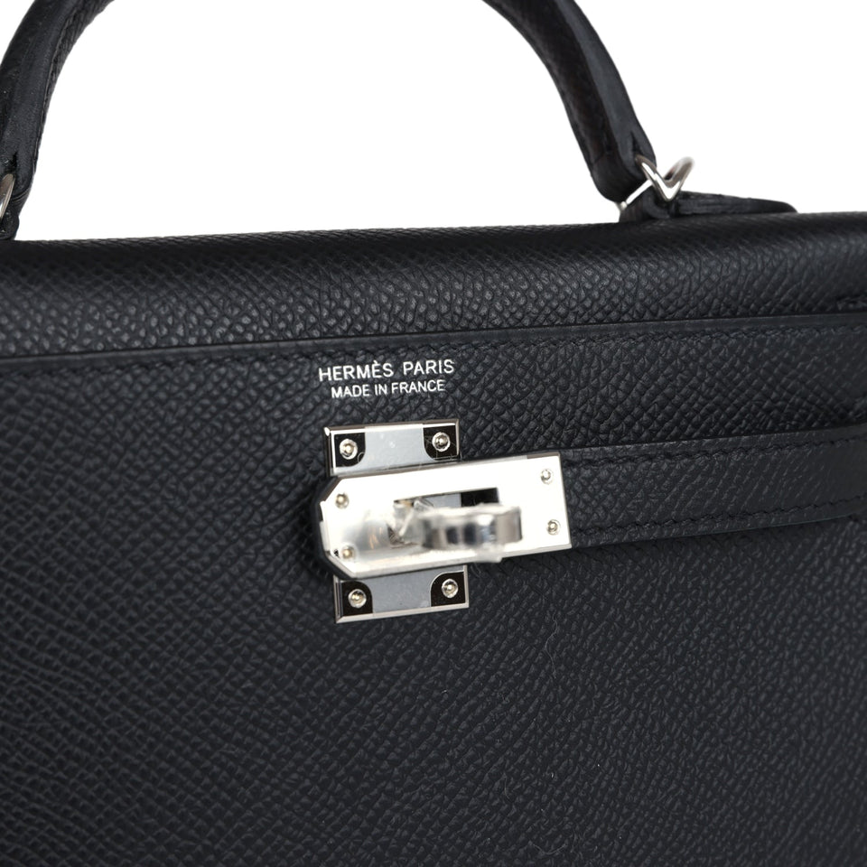 Hermes Kelly Sellier 20 Black Epsom Palladium Hardware