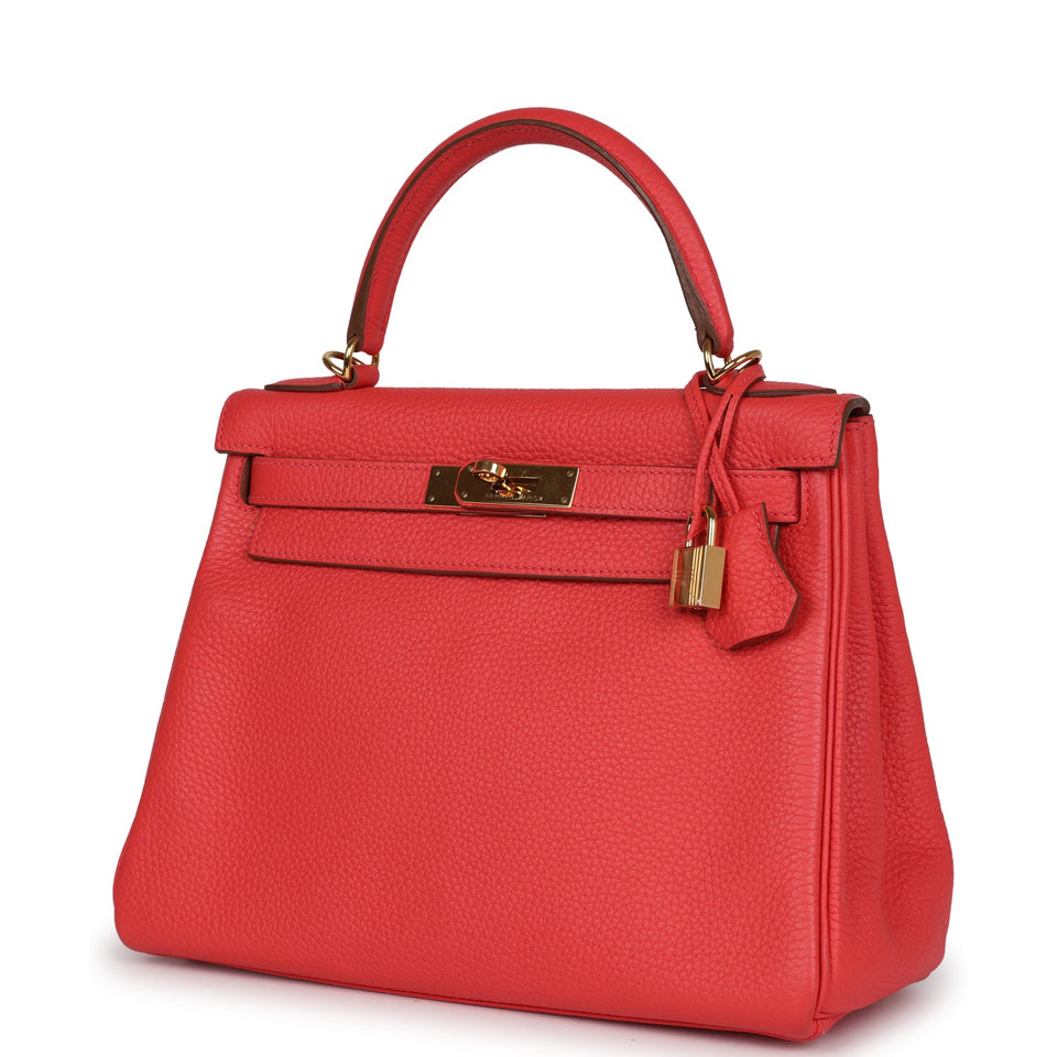 Hermes Kelly Retourne 28 Rose Jaipur Clemence Gold Hardware