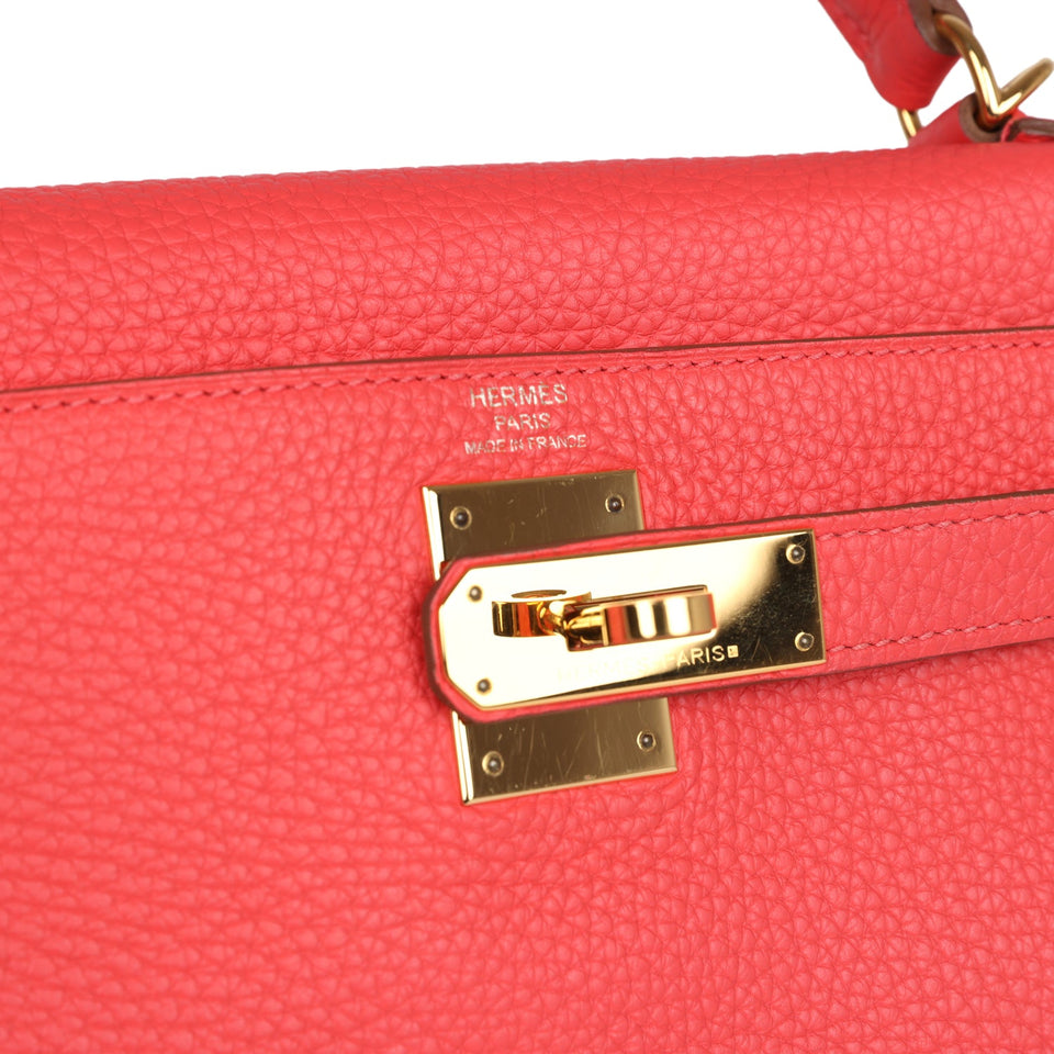 Hermes Kelly Retourne 28 Rose Jaipur Clemence Gold Hardware