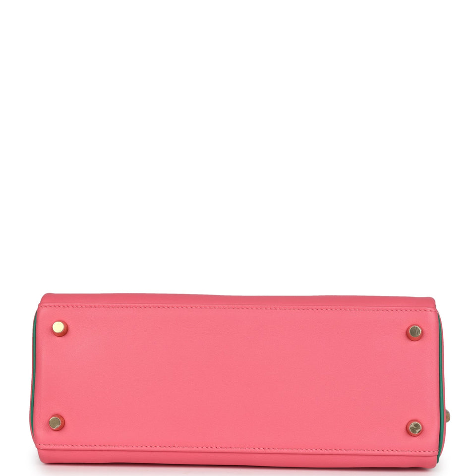 Hermes Special Order (HSS) Kelly Retourne 28 Rose Azalee and Vert Vertigo Swift Gold Hardware