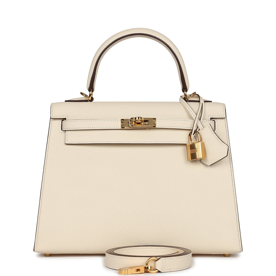 New Hermes Kelly Sellier 25 Nata Epsom Gold Hardware