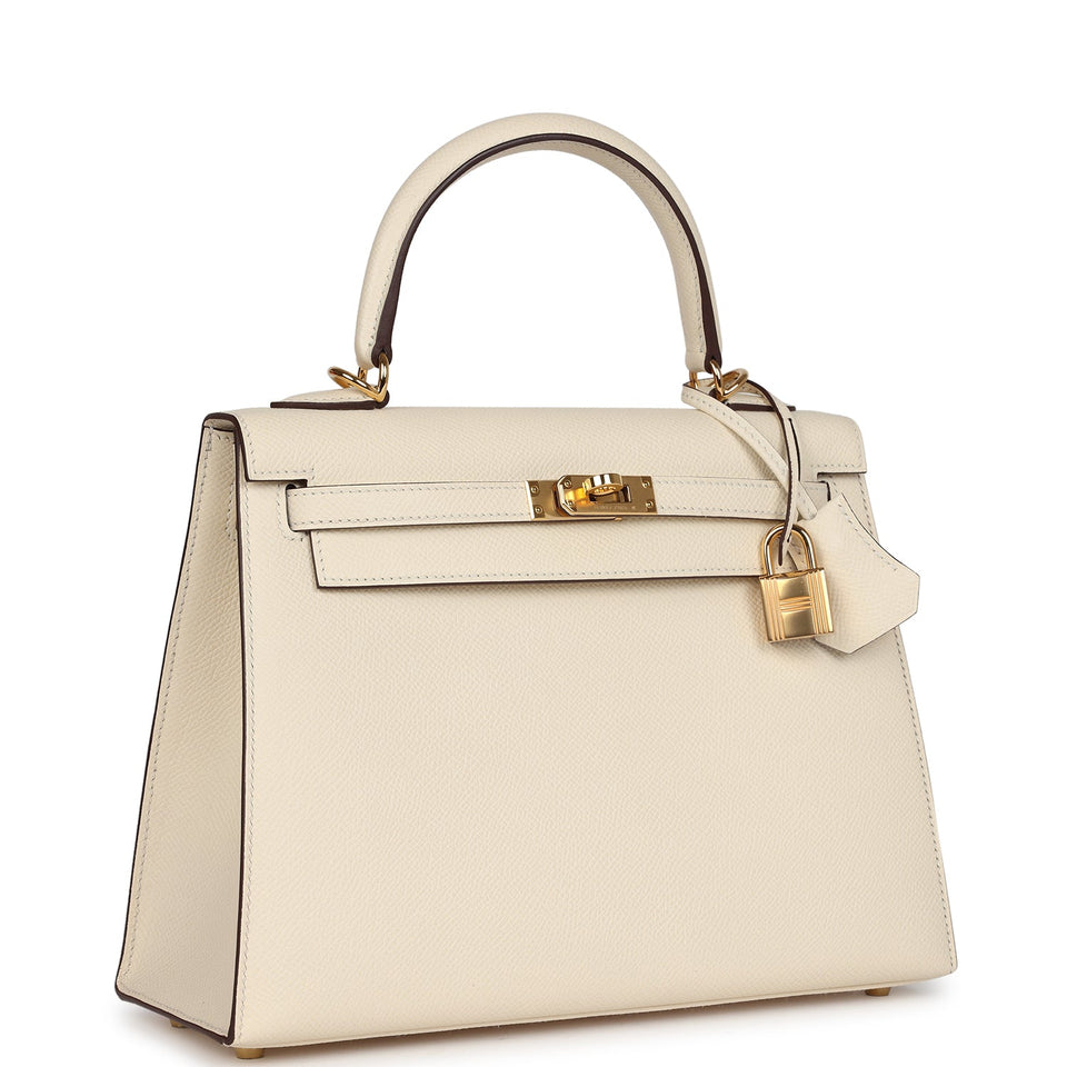 New Hermes Kelly Sellier 25 Nata Epsom Gold Hardware