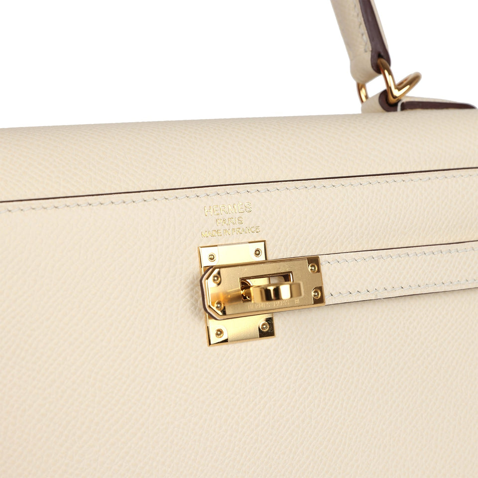 New Hermes Kelly Sellier 25 Nata Epsom Gold Hardware