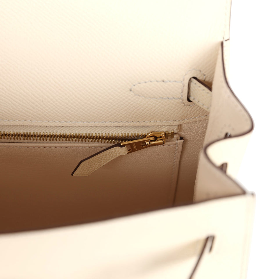 New Hermes Kelly Sellier 25 Nata Epsom Gold Hardware