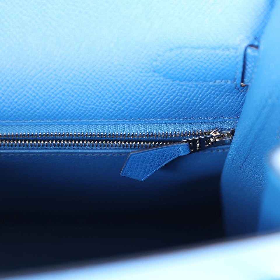 Hermes Kelly Sellier 32 Bleu France Epsom Palladium Hardware