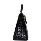 Hermes Kelly Sellier 32 Black Shiny Alligator Gold Hardware