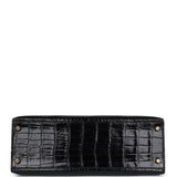 Hermes Kelly Sellier 32 Black Shiny Alligator Gold Hardware