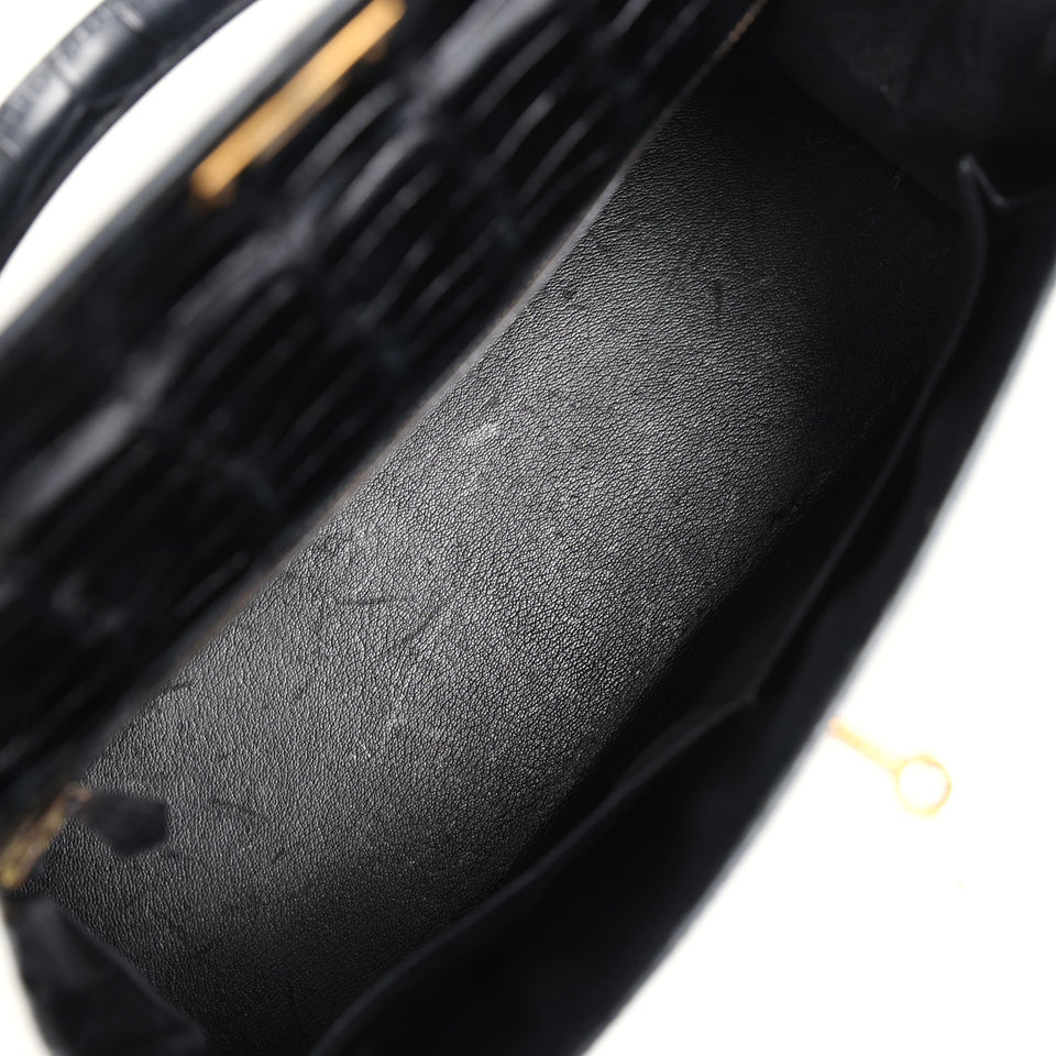 Hermes Kelly Sellier 32 Black Shiny Alligator Gold Hardware