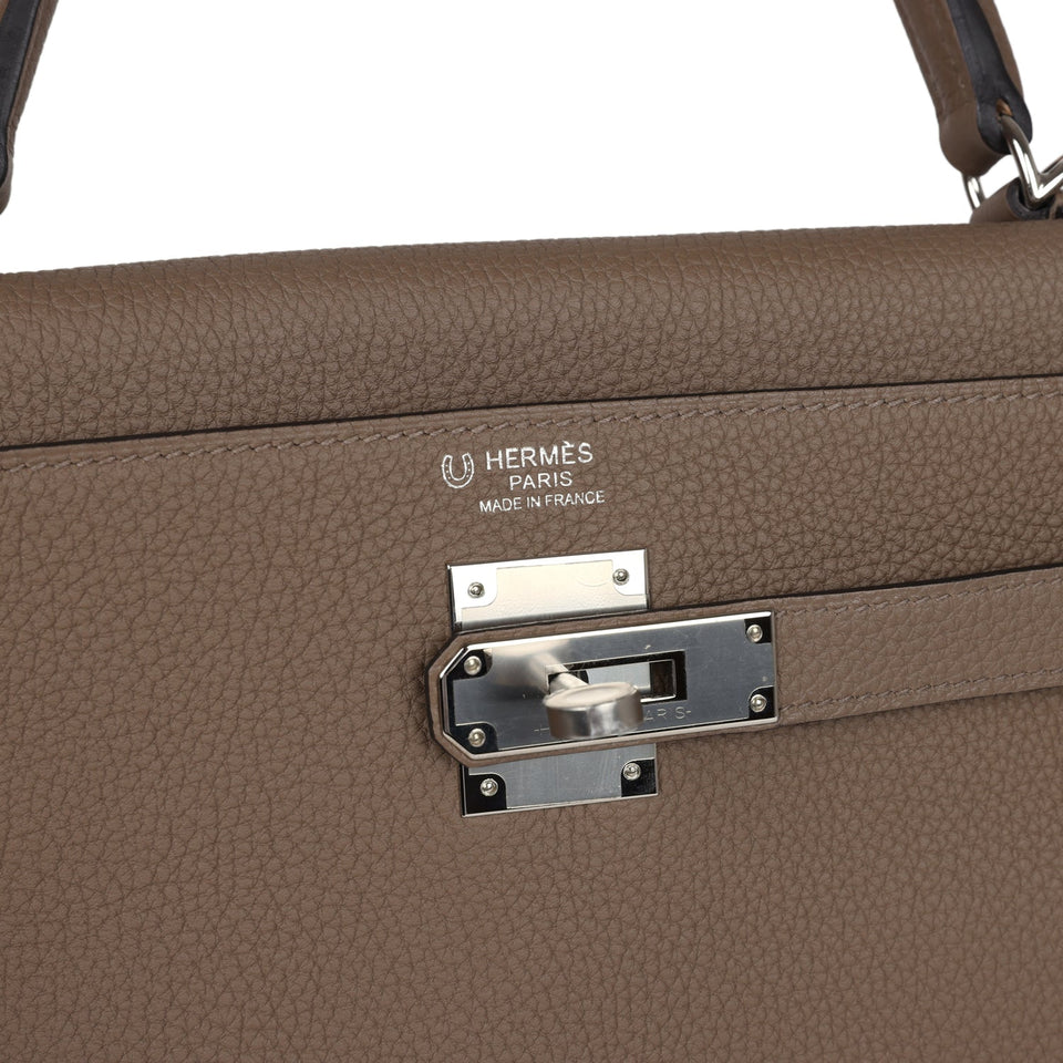 Hermes Special Order (HSS) Kelly Retourne 32 Etoupe Verso Togo Palladium Hardware