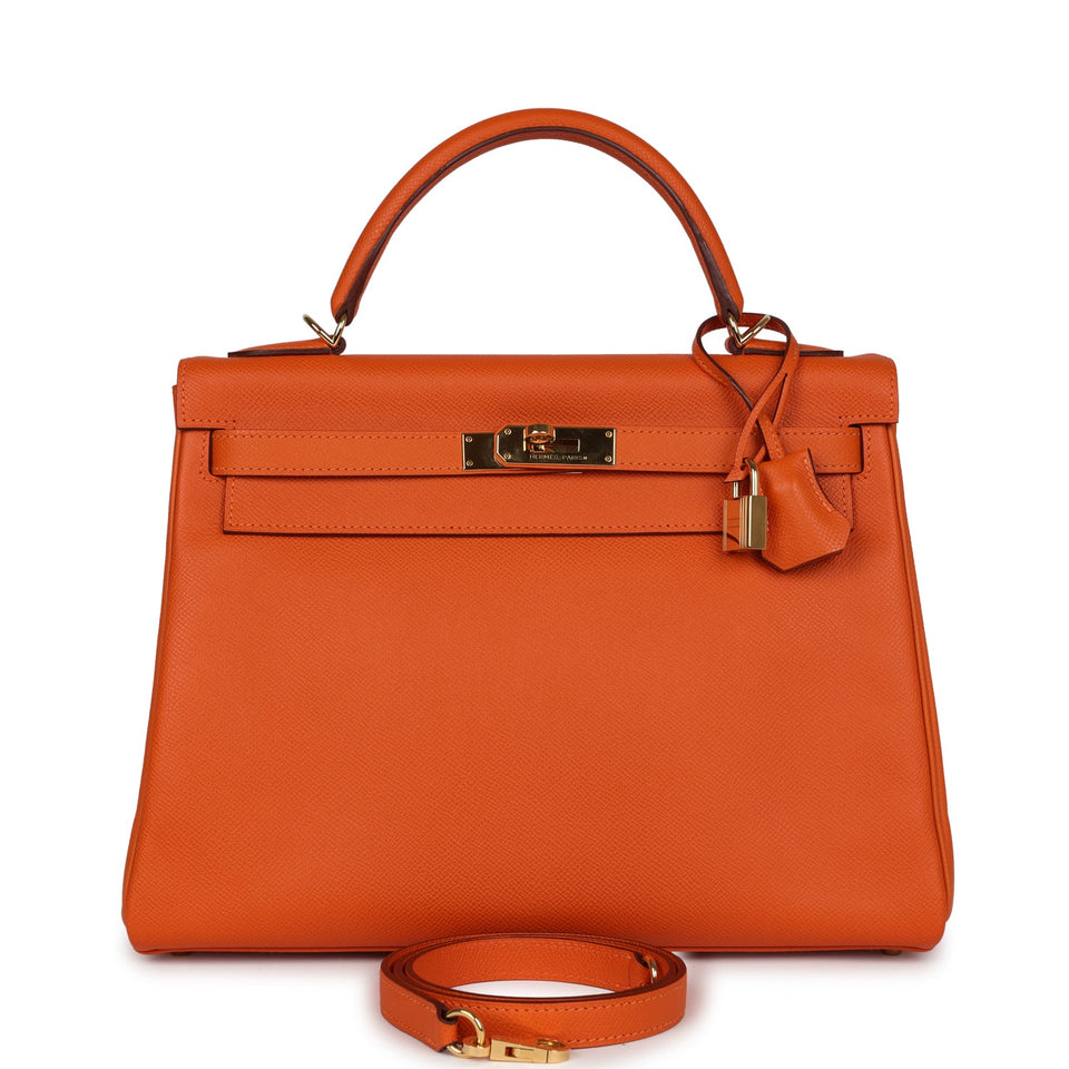 Hermes Kelly Retourne 32 Orange H Epsom Gold Hardware