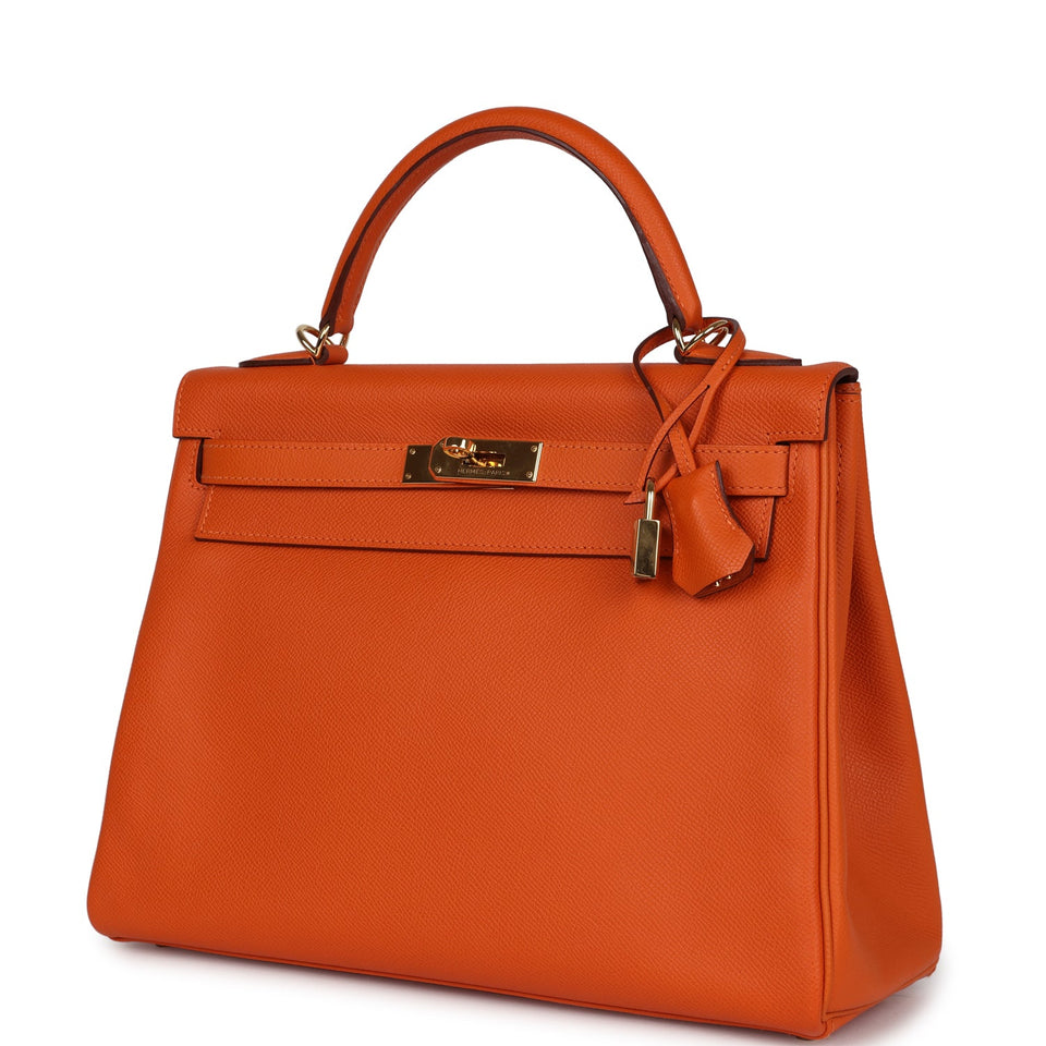 Hermes Kelly Retourne 32 Orange H Epsom Gold Hardware