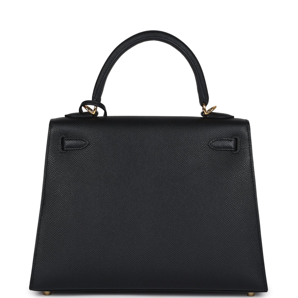 Hermes Kelly Sellier 25 Black Epsom Gold Hardware