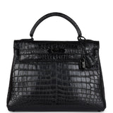 Hermes Kelly Retourne 32 SO Black Matte Niloticus Crocodile Black Hardware