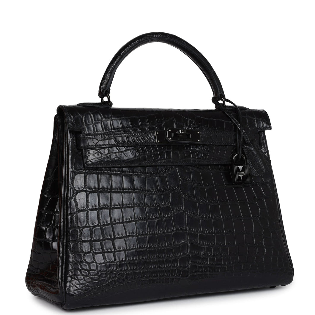Hermes Kelly Retourne 32 SO Black Matte Niloticus Crocodile Black Hardware