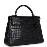 Hermes Kelly Retourne 32 SO Black Matte Niloticus Crocodile Black Hardware