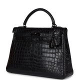 Hermes Kelly Retourne 32 SO Black Matte Niloticus Crocodile Black Hardware