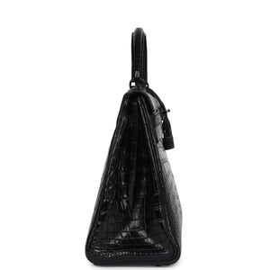 Hermes Kelly Retourne 32 SO Black Matte Niloticus Crocodile Black Hardware