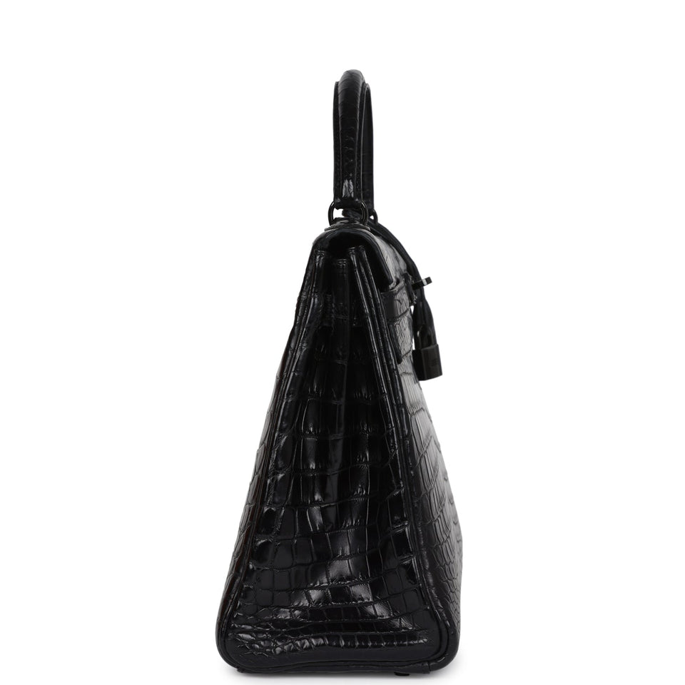 Hermes Kelly Retourne 32 SO Black Matte Niloticus Crocodile Black Hardware