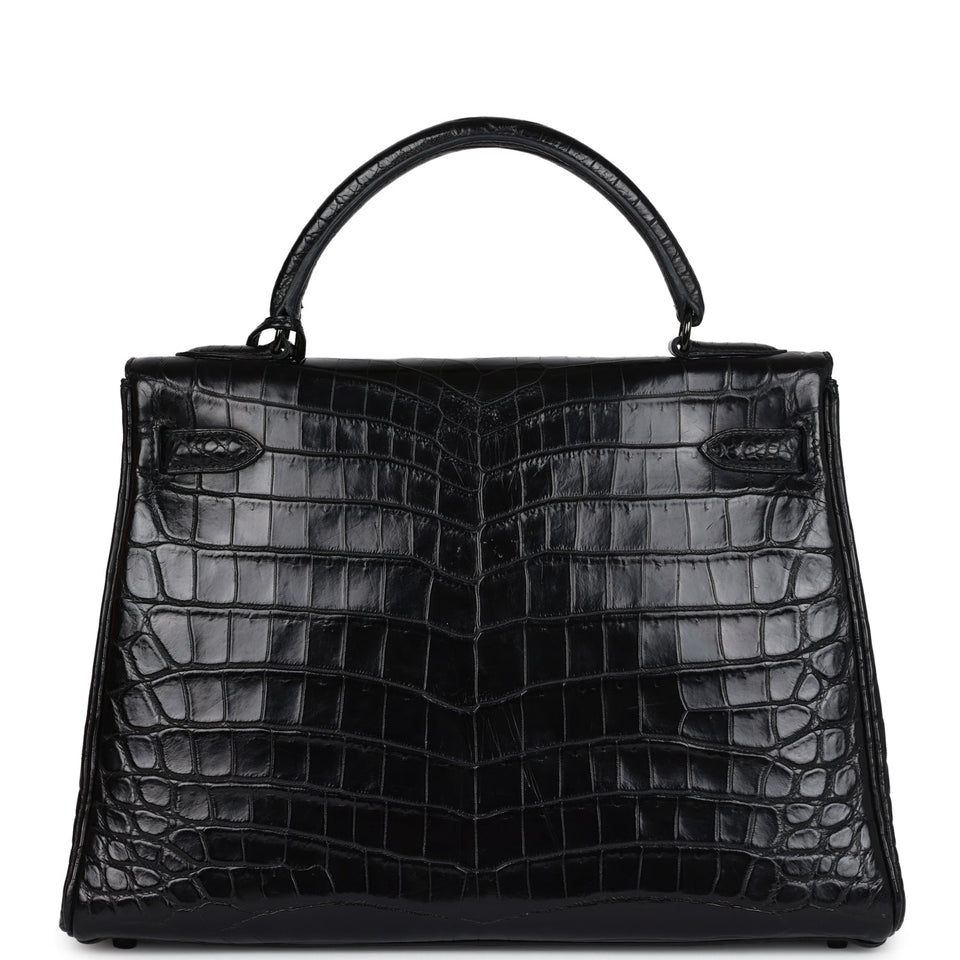Hermes Kelly Retourne 32 SO Black Matte Niloticus Crocodile Black Hardware