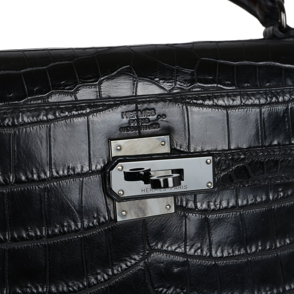 Hermes Kelly Retourne 32 SO Black Matte Niloticus Crocodile Black Hardware
