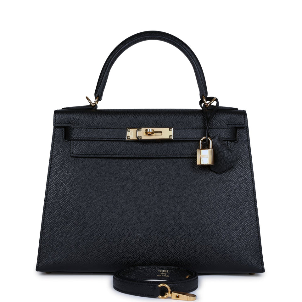 Hermes Kelly Sellier 28 Black Epsom Gold Hardware