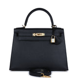Hermes Kelly Sellier 28 Black Epsom Gold Hardware