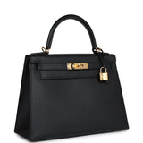 Hermes Kelly Sellier 28 Black Epsom Gold Hardware