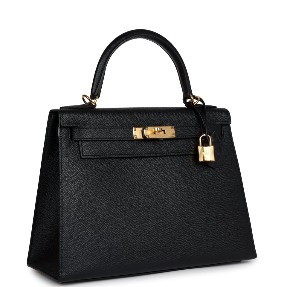 Hermes Kelly Sellier 28 Black Epsom Gold Hardware