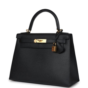 Hermes Kelly Sellier 28 Black Epsom Gold Hardware