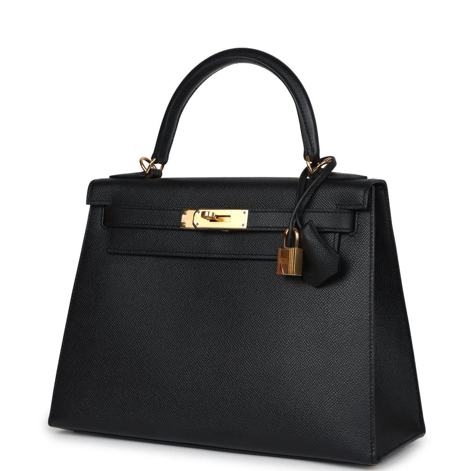 Hermes Kelly Sellier 28 Black Epsom Gold Hardware