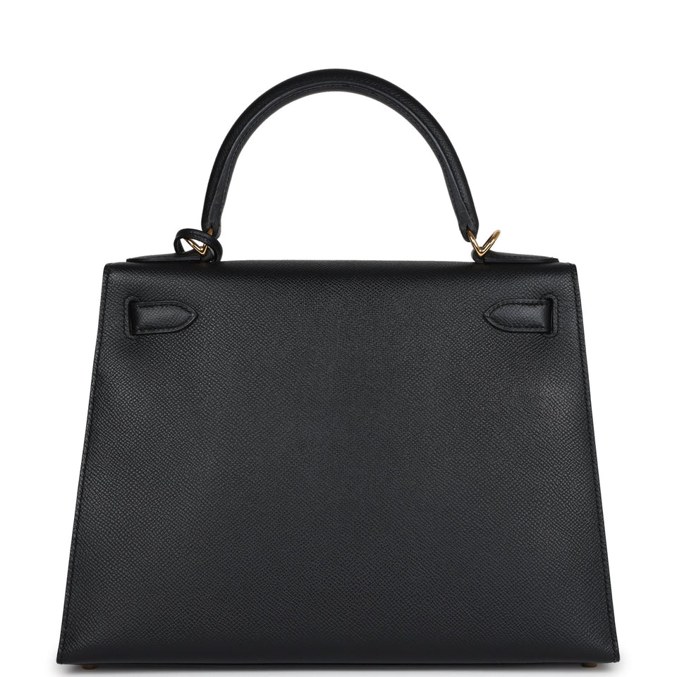 Hermes Kelly Sellier 28 Black Epsom Gold Hardware
